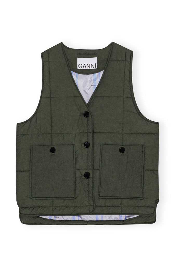 Ganni Quilt Boxy Vest Kombu Green Bach&Co