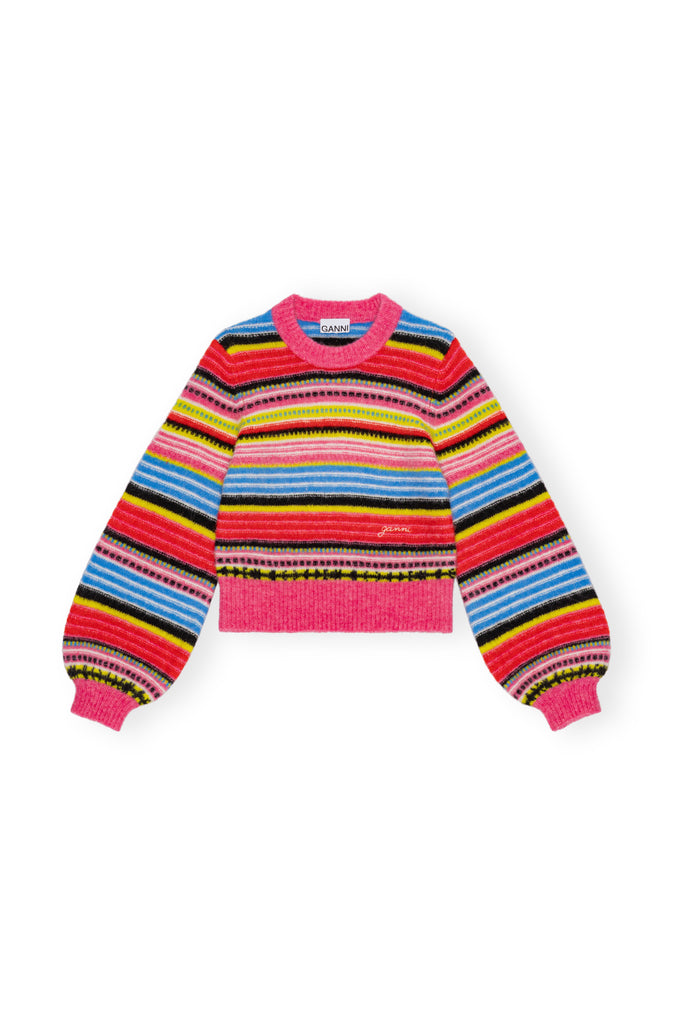Ganni Soft Wool Stripe O-Neck Sweater Multicolour Bach&Co