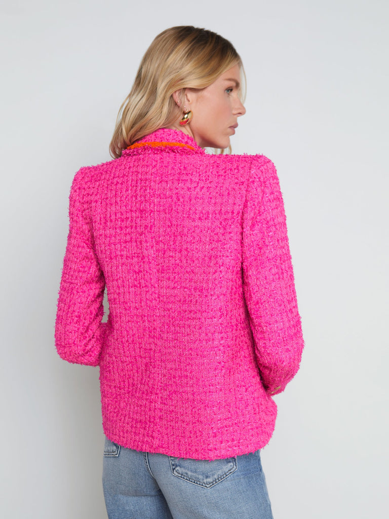 L'agence Alectra Collared Textured Tweed Jacket Rhodamine/Glow Orange abigail fashion