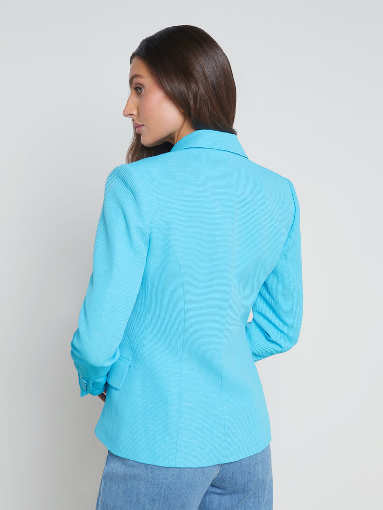 L'agence Kenzie Cotton-Blend Blazer Blue Atoll/ Multi Belt abigail fashion