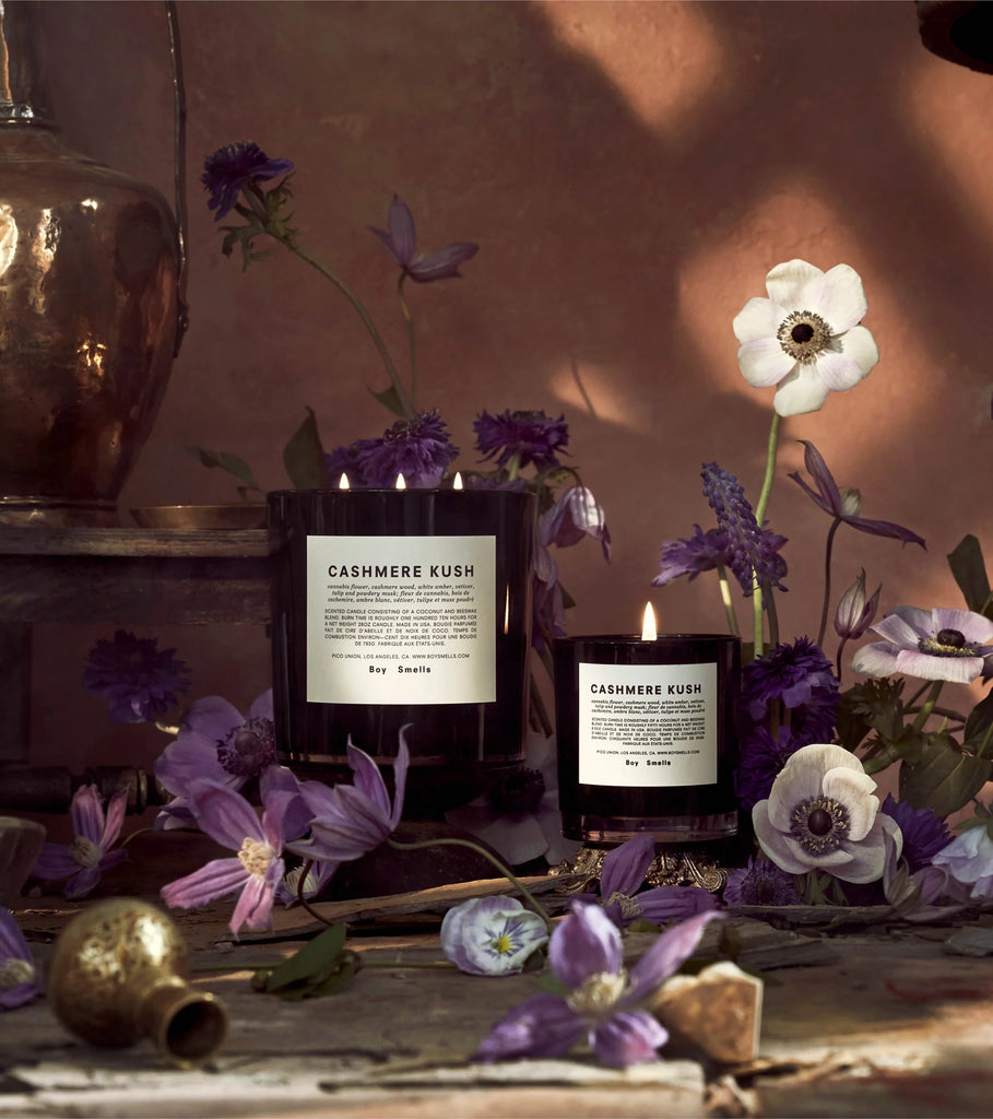 Boysmells Cashmere Kush Candle Cannabis Flower, Cashmere Wood, White Amber, Vetiver, Tulip And Powdery Musk Bach&Co
