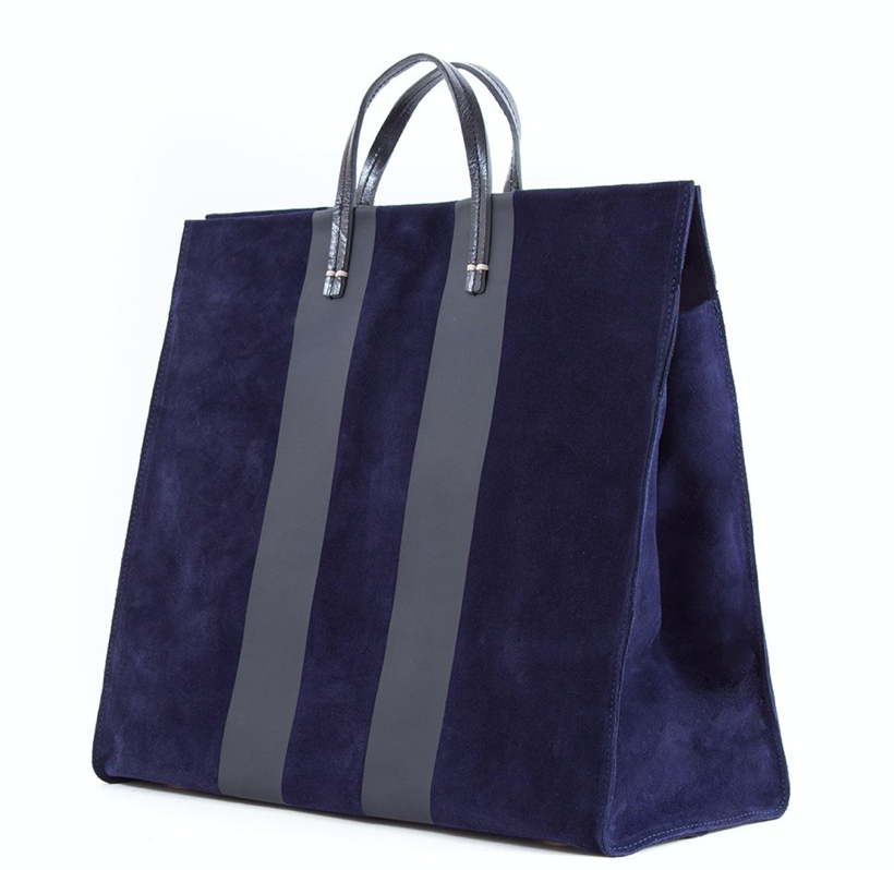 Clare V Suede Racing Stripes Simple Tote Navy Bach&Co 01