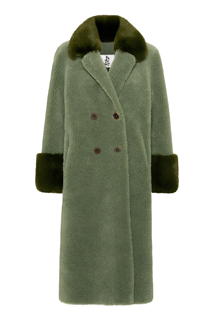 From the brand American Dreams Women's Fiona Long Wool Coat in Green - abigail fashion