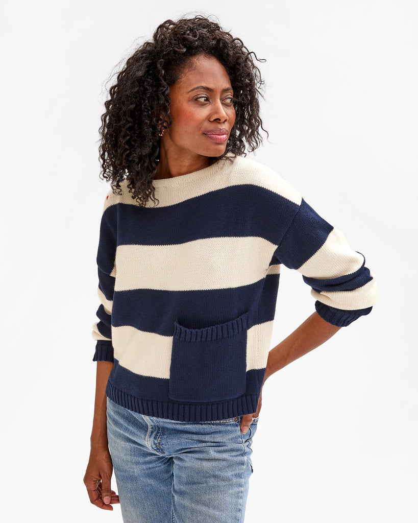 Clare V Dorothee Sweater Navy & Cream Stripe abigail fashion