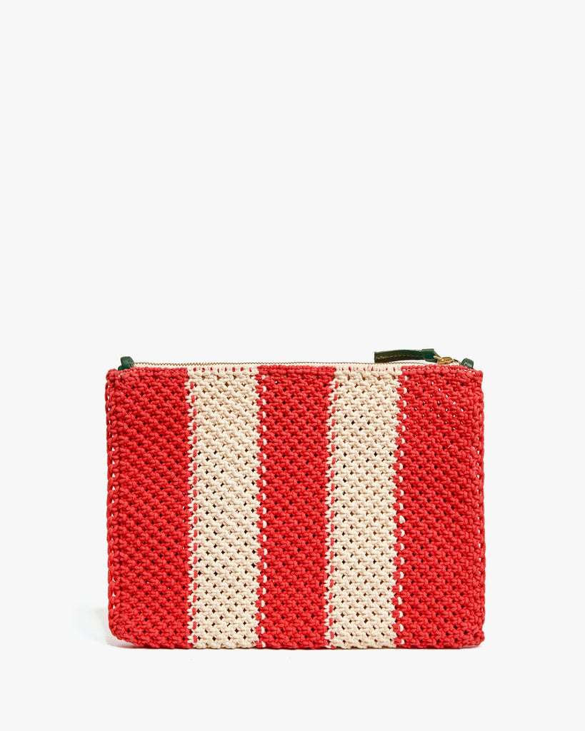 Clare V Women's Flat Clutch Handbag With Tabs - Crochet Stripe With Ciao Cream/Bright Poppy - abigail fashion
