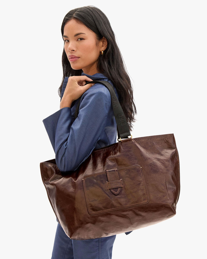 From the brand Clare V Women's Grande Bateau Tote - Tobacco in Mocha - abigail fashion