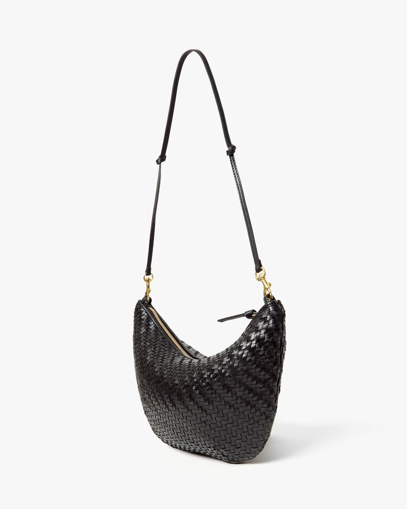 From the brand Clare V Women's Lune - Woven Zig- Zag Handbag in Black - abigail fashion
