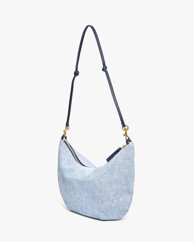 Clare V Women's Lune Denim Suede Shoulder Bags Light Blue - abigail fashion