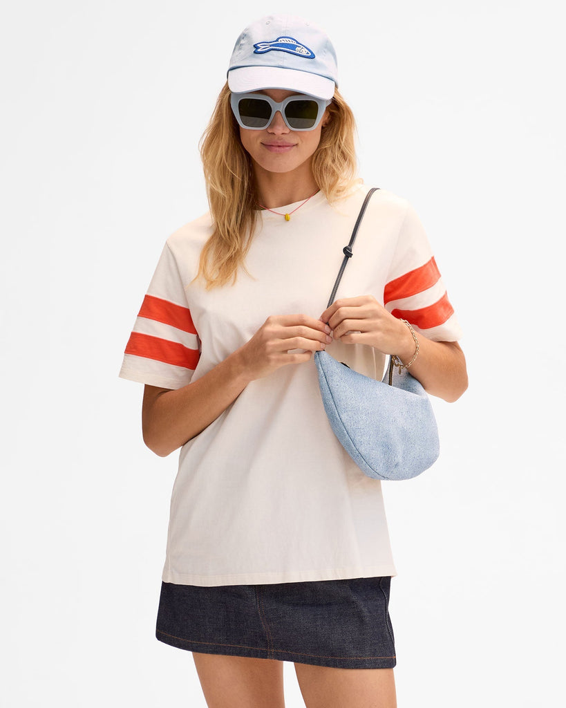 Clare V Women's Lune Denim Suede Shoulder Bags Light Blue - abigail fashion