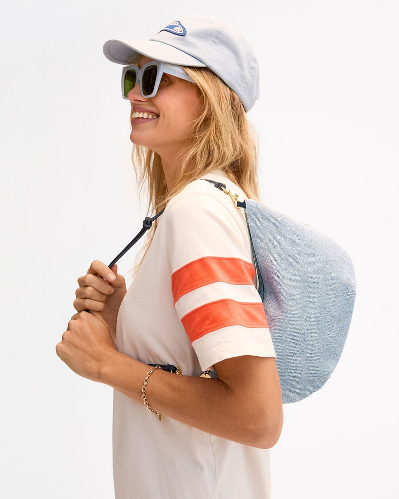 Clare V Women's Lune Denim Suede Shoulder Bags Light Blue - abigail fashion