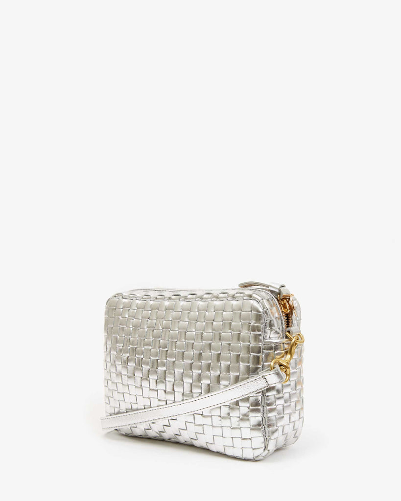 Clare V Women's Midi Sac Crossbody Bags Silver Specchio Woven Checker - abigail fashion
