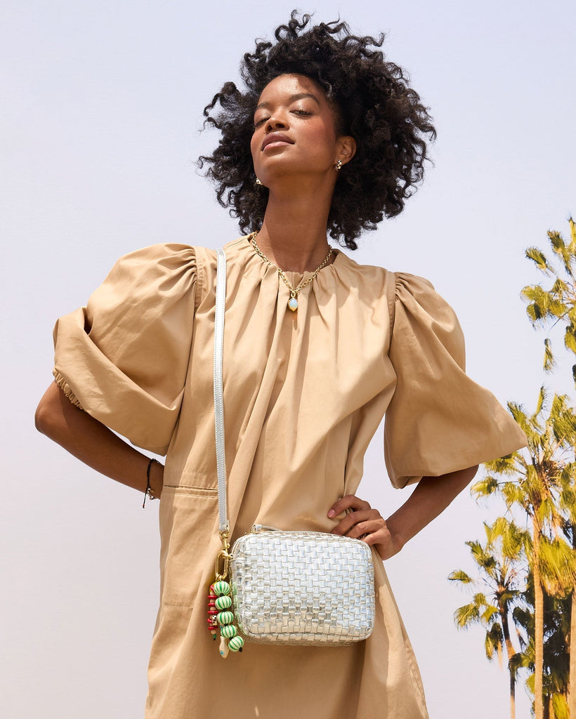 Clare V Women's Midi Sac Crossbody Bags Silver Specchio Woven Checker - abigail fashion