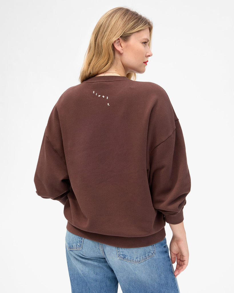 From the brand Clare V Women's Oversized Sweatshirt - Block Ciao in Chocolate - abigail fashion