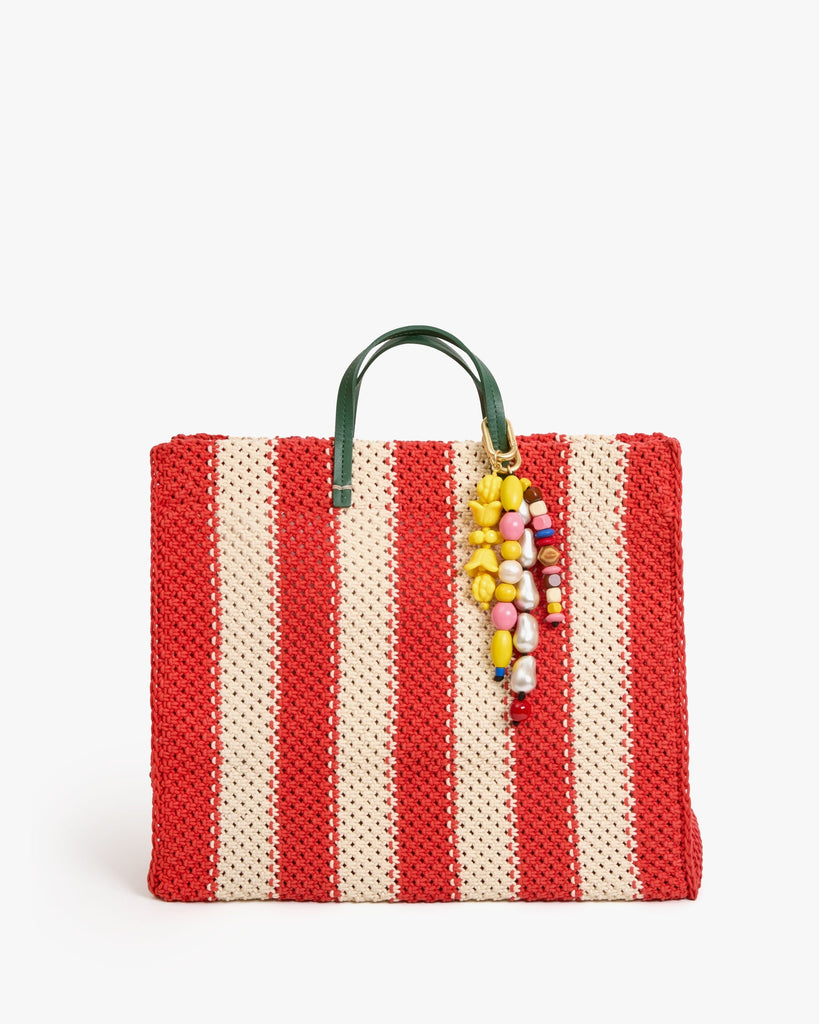 Clare V Women's Summer Simple Tote - Crochet Stripe Cream/Bright Poppy - abigail fashion