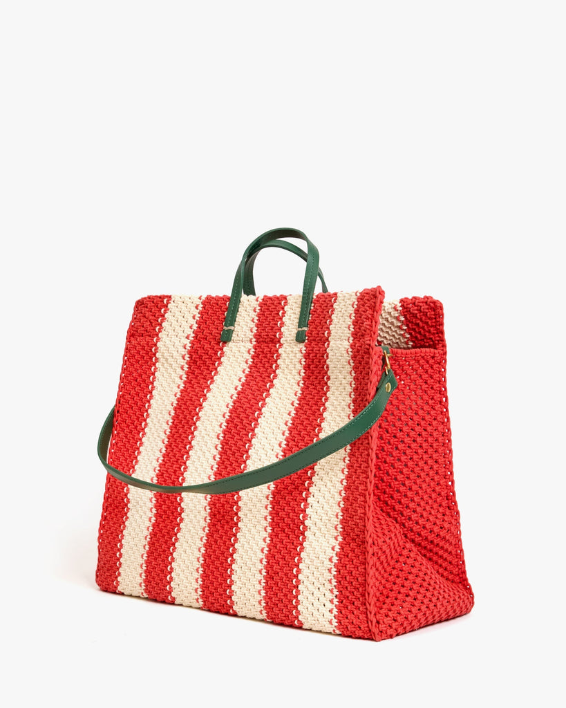 Clare V Women's Summer Simple Tote - Crochet Stripe Cream/Bright Poppy - abigail fashion