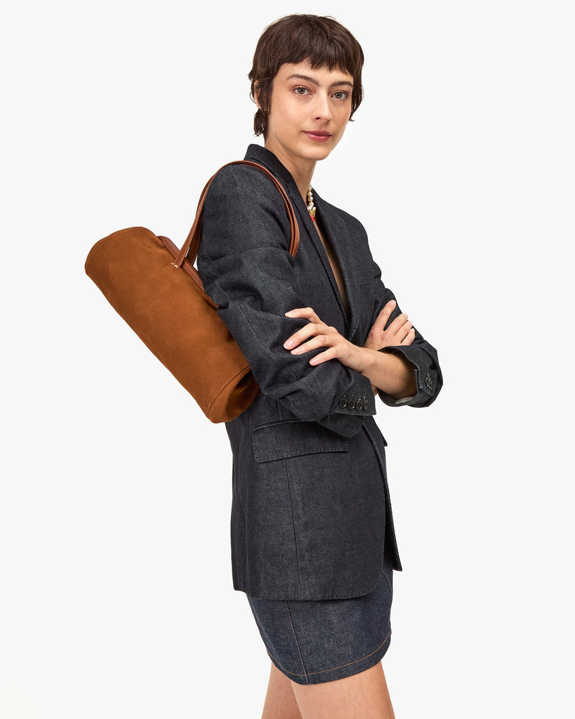 From the brand Clare V Women's Yvette - Smooth Nubuck Baguette Bag in Hazelnut - abigail fashion