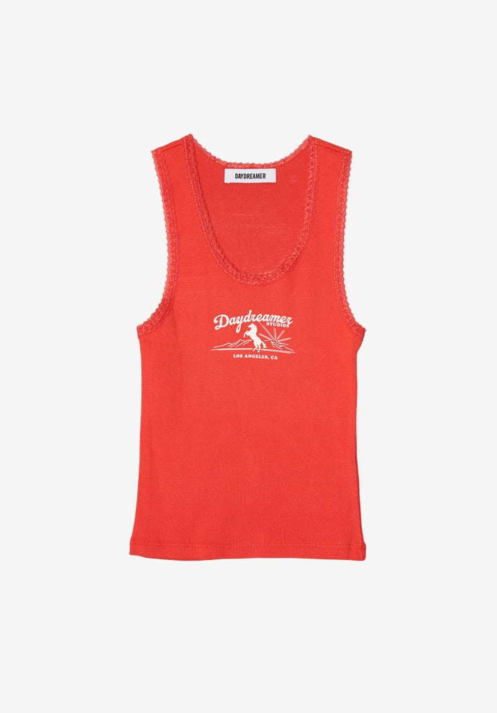 Day Dreamer Lace Trim Tank "Dreamer Studios" Cherry Red abigail fashion