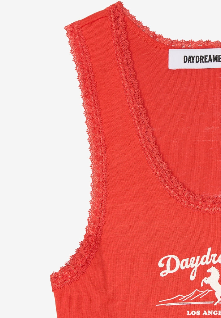 Day Dreamer Lace Trim Tank "Dreamer Studios" Cherry Red abigail fashion
