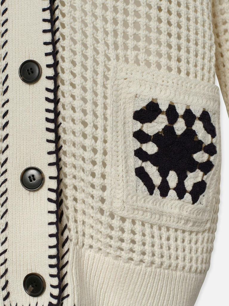 Frame Crochet Pocket Cardi Navy Multi abigail fashion