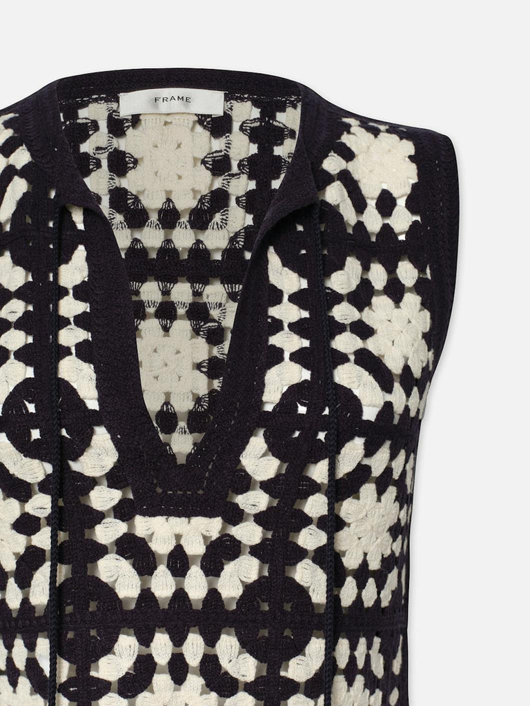 Frame Crochet Tassle Popover Top Navy Multi abigail fashion