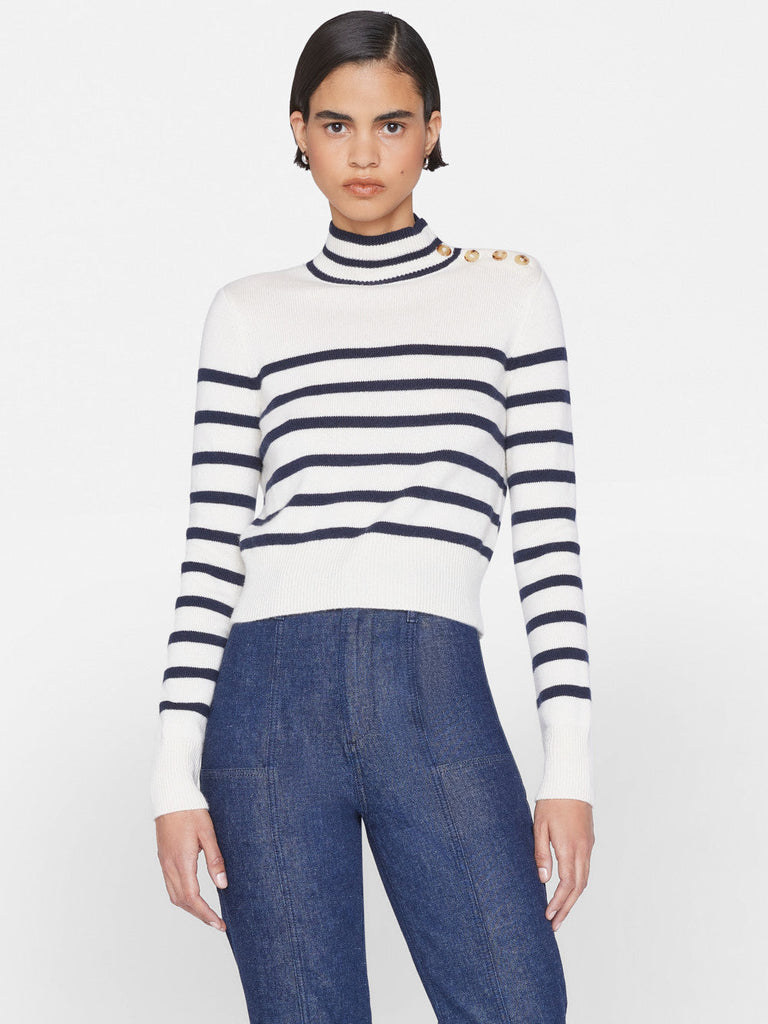 Frame Mariner Cashmere Turtleneck  Sweater Off White Multi Bach&Co