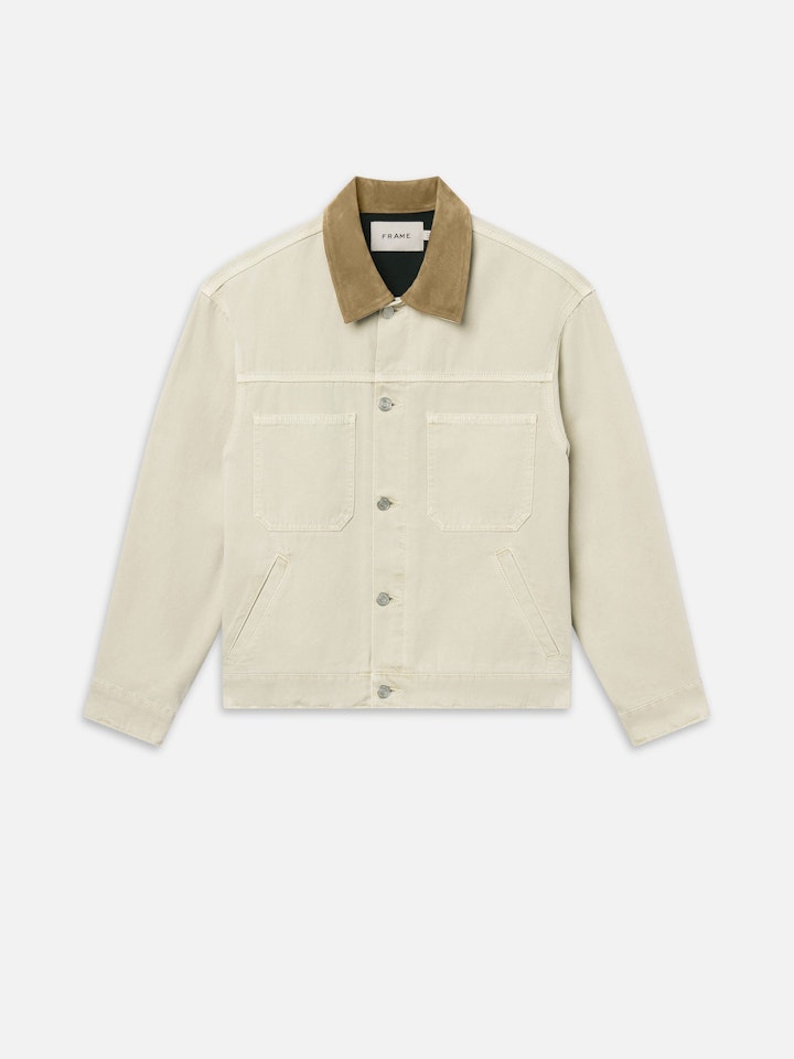 From the brand Frame Men's Canvas Utility Jacket in Beach Sand - abigail fashion