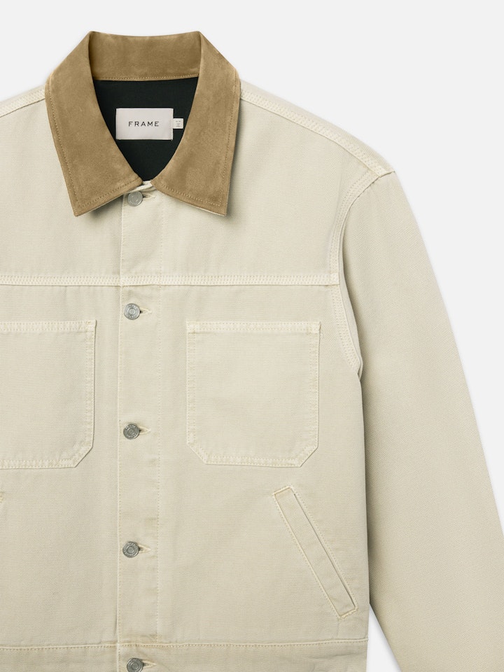 From the brand Frame Men's Canvas Utility Jacket in Beach Sand - abigail fashion