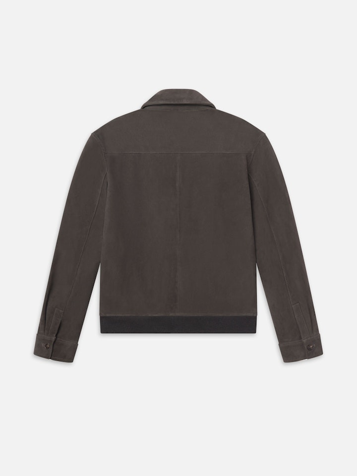 From the brand Frame Men's Suede Bomber Jacket in Old Black - abigail fashion