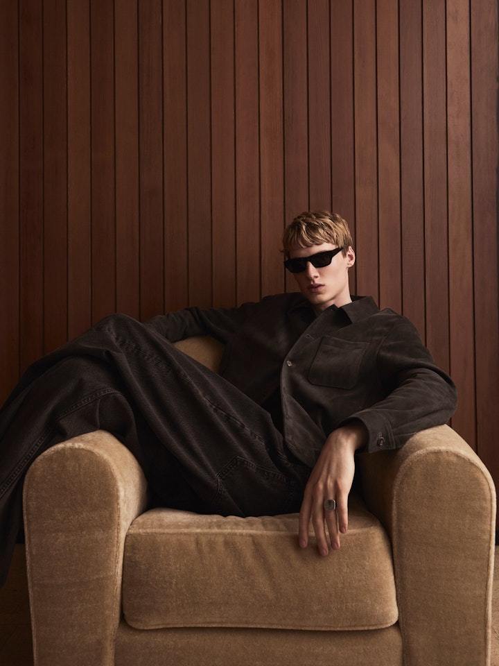 From the brand Frame Men's Suede Bomber Jacket in Old Black - abigail fashion