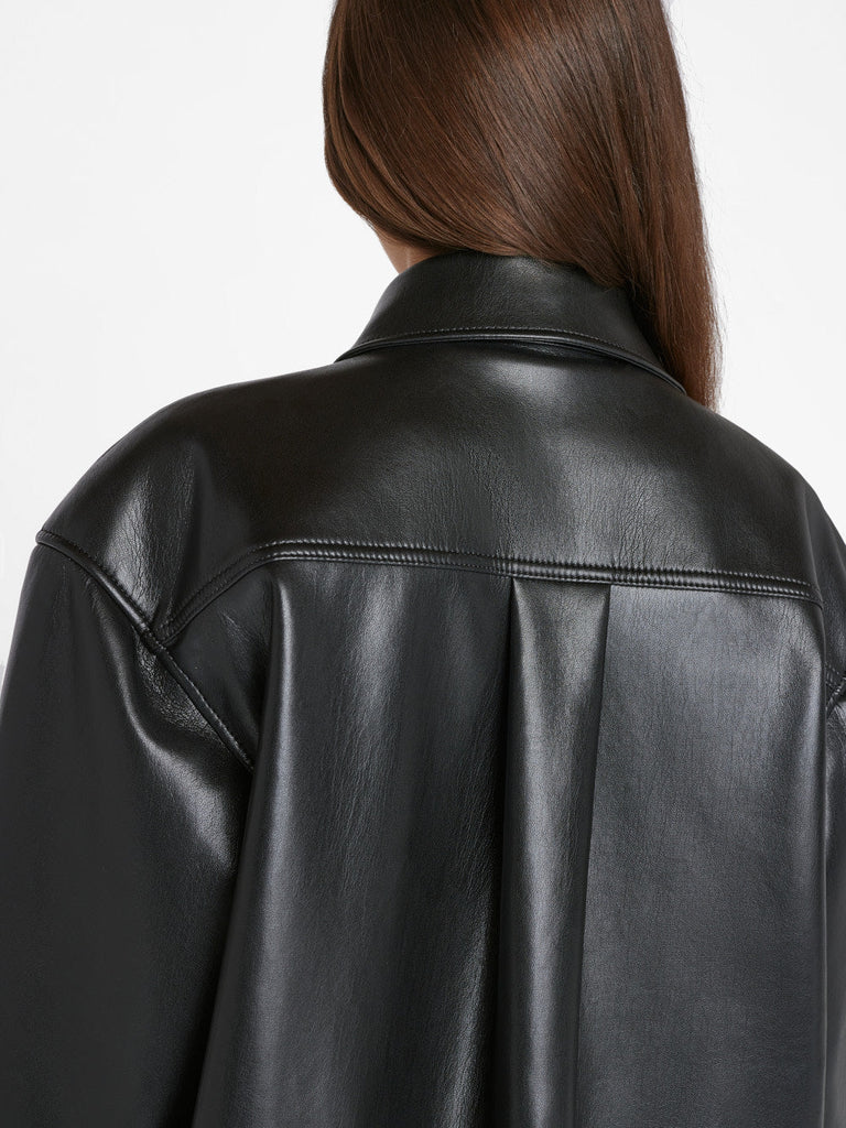 Frame Recycled Leather Shirt Jacket Noir Bach&Co
