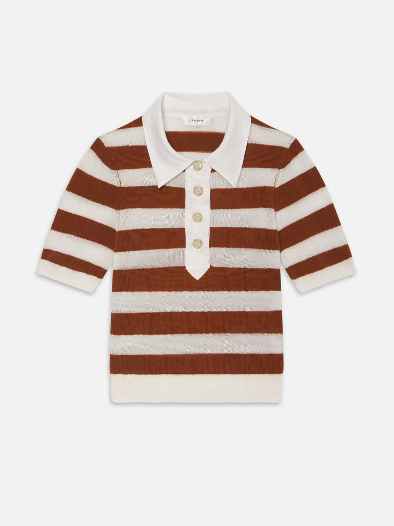 Frame The Bold Stripe Polo Chestnut Multi abigail fashion