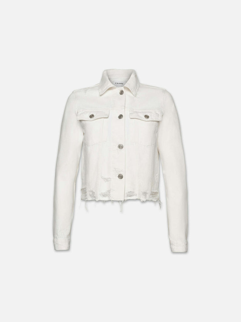 Frame Vintage Denim Jacket White Rips abigail fashion