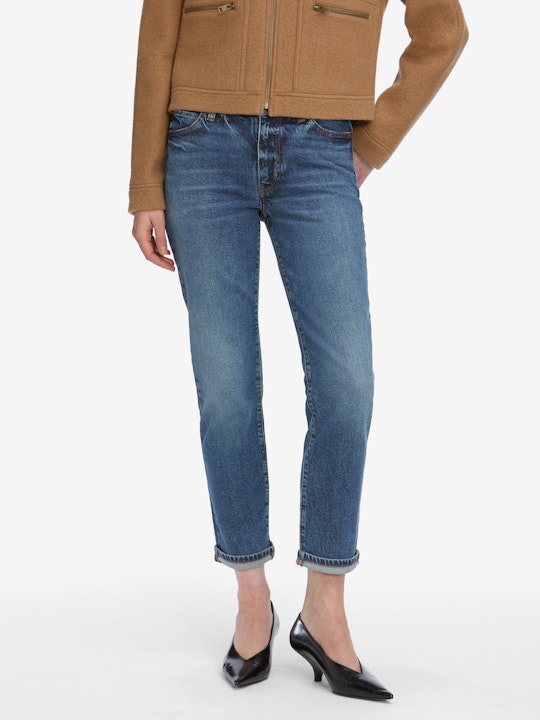 From the brand Frame Women's The Borrowed Jean in Nebula - abigail fashion