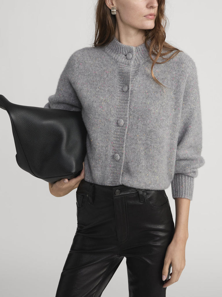 From the brand Frame Women's The Cashmere Fleck Cardi in Silver - abigail fashion