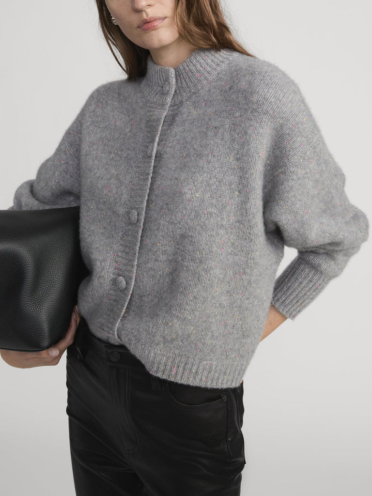 From the brand Frame Women's The Cashmere Fleck Cardi in Silver - abigail fashion