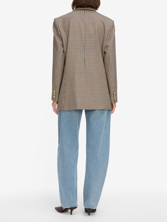 From the brand Frame Women's The Houndstooth Blazer in Navy Multi - abigail fashion