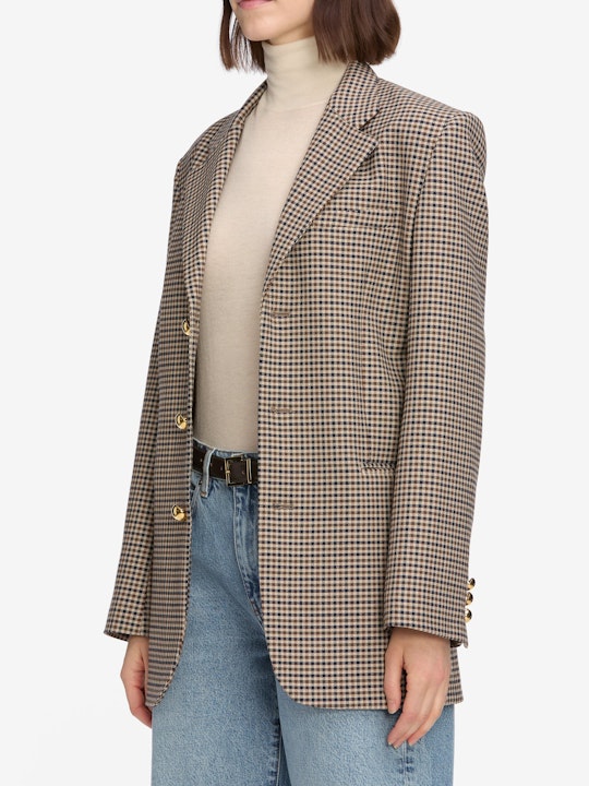 From the brand Frame Women's The Houndstooth Blazer in Navy Multi - abigail fashion