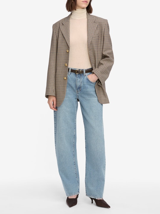 From the brand Frame Women's The Houndstooth Blazer in Navy Multi - abigail fashion