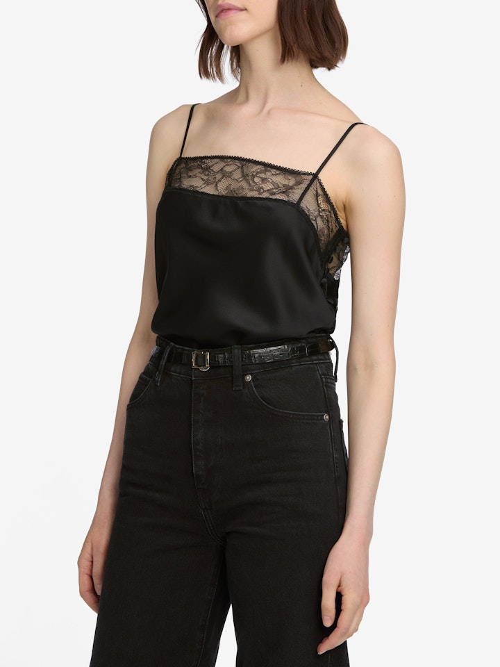 From the brand Frame Women's The Lace Inset Cami in Cami Black - abigail fashion