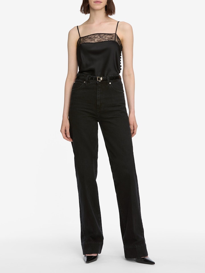 From the brand Frame Women's The Lace Inset Cami in Cami Black - abigail fashion