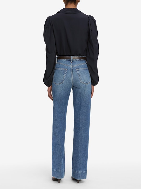 From the brand Frame Women's The Long Sleeve Sailor Blouse in Navy - abigail fashion