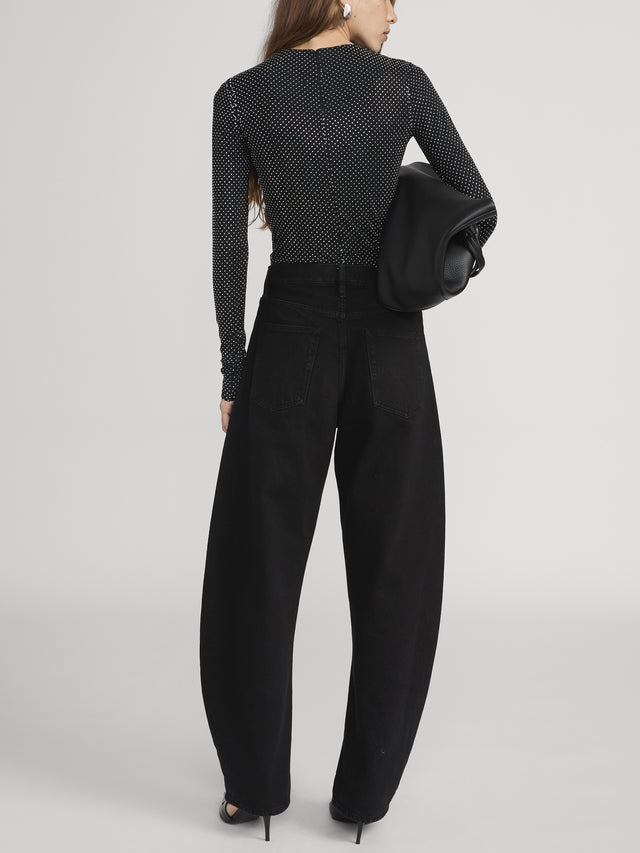 From the brand Frame Women's The Rhinestone Jersey Top in Black - abigail fashion