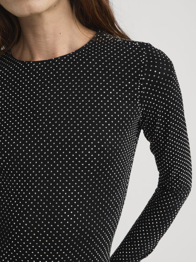 From the brand Frame Women's The Rhinestone Jersey Top in Black - abigail fashion