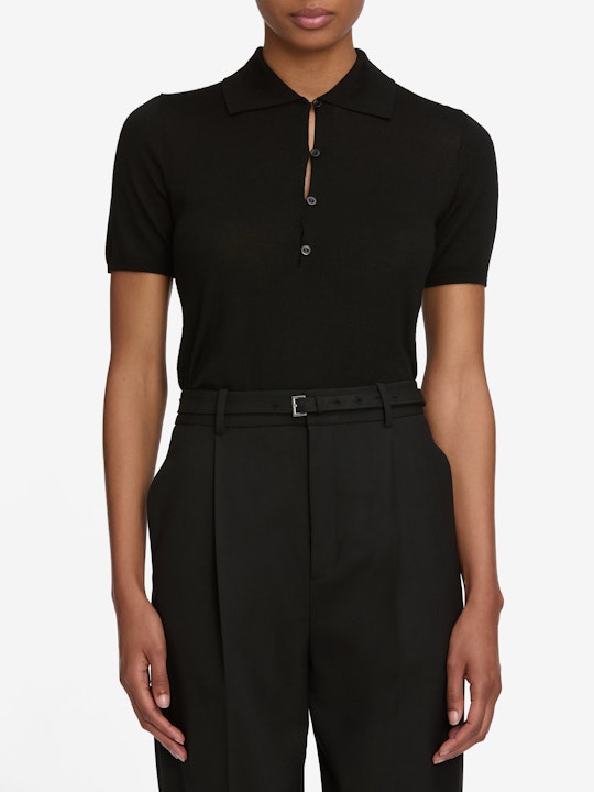 From the brand Frame Women's The Smart Polo Tee in Black - abigail fashion