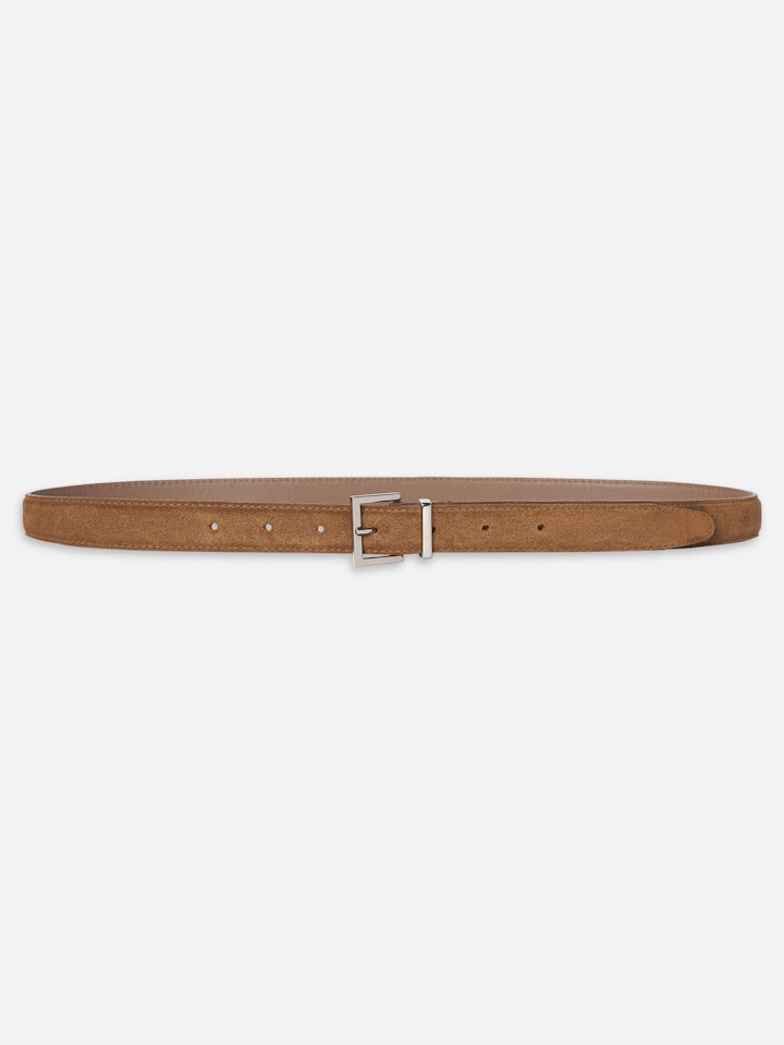 From the brand Frame Women's The Suede Square Buckle Belt in Date - abigail fashion