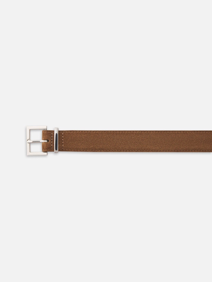 From the brand Frame Women's The Suede Square Buckle Belt in Date - abigail fashion