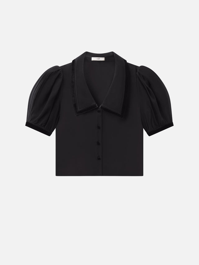 From the brand Frame Women's The Velvet Trim Sailor Blouse in Black - abigail fashion