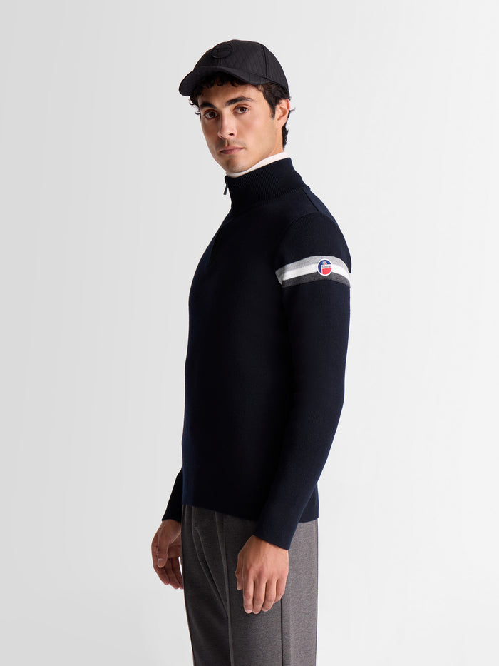 From the brand Fusalp Men's Wengen IV Knit Sweater in Marin/Silice - abigail fashion