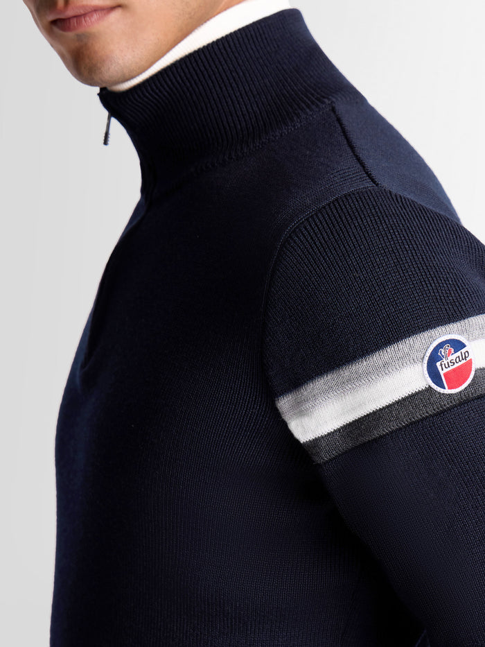 From the brand Fusalp Men's Wengen IV Knit Sweater in Marin/Silice - abigail fashion