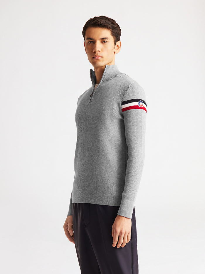 From the brand Fusalp Men's Wengen IV Knit Sweater in Silice/Marin - abigail fashion
